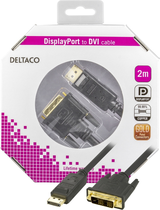 DELTACO DisplayPort to DVI cable, 20-pin male - male, 2m, black in the group COMPUTERS & PERIPHERALS / Computer cables / DVI / Cables at TP E-commerce Nordic AB (C17842)