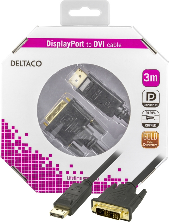 DELTACO DisplayPort to DVI cable, 20-pin male - male, 3m, black in the group COMPUTERS & PERIPHERALS / Computer cables / DVI / Cables at TP E-commerce Nordic AB (C17843)