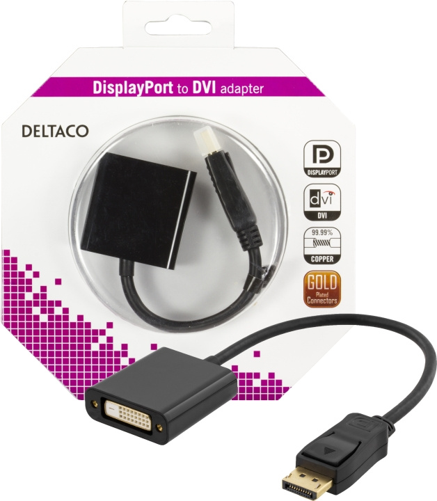 DELTACO DisplayPort to DVI-I Dual Link adapter, black, 0.2m in the group COMPUTERS & PERIPHERALS / Computer cables / DVI / Adapters at TP E-commerce Nordic AB (C17848)
