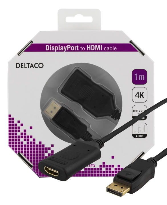 DELTACO DisplayPort to HDMI 2.0b cable, 4K at 60Hz, active, HDCP 2.2, 3D, 1m, black in the group COMPUTERS & PERIPHERALS / Computer cables / DisplayPort / Cables at TP E-commerce Nordic AB (C17850)