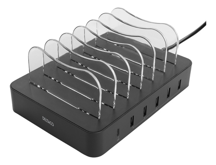 DELTACO USB charging station 5x USB-A, 1x USB-C PD, total 50 W, black in the group SMARTPHONE & TABLETS / Chargers & Cables / Docking stations at TP E-commerce Nordic AB (C17853)