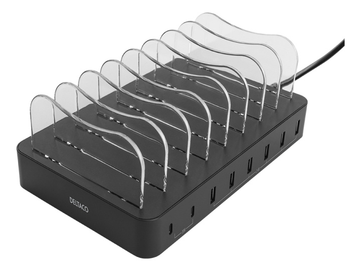 DELTACO USB charging station 6x USB-A, 2x USB-C PD, total 75W, black in the group SMARTPHONE & TABLETS / Chargers & Cables / Docking stations at TP E-commerce Nordic AB (C17854)