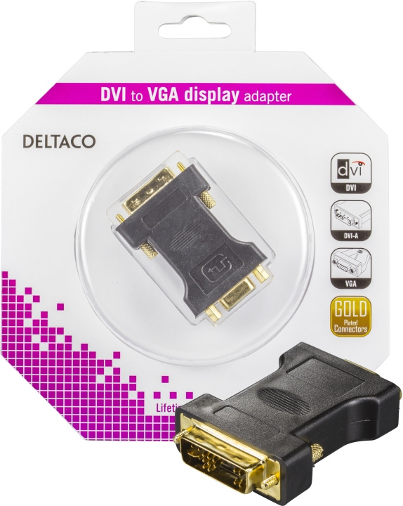 DELTACO DVI-adapter, analog DVI - analog VGA, ha - ho, guldpläterad in the group COMPUTERS & PERIPHERALS / Computer cables / DVI / Adapters at TP E-commerce Nordic AB (C17863)