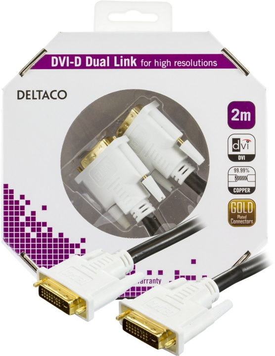 DELTACO DVI monitorkabel Dual Link, DVI-D ha - ha, 2m in the group COMPUTERS & PERIPHERALS / Computer cables / DVI / Cables at TP E-commerce Nordic AB (C17864)