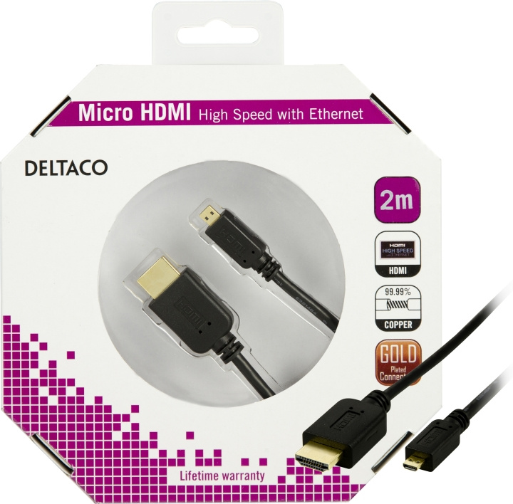 DELTACO HDMI cable, HDMI High Speed with Ethernet, 4K, 2m, black in the group HOME ELECTRONICS / Cables & Adapters / HDMI / Cables at TP E-commerce Nordic AB (C17901)