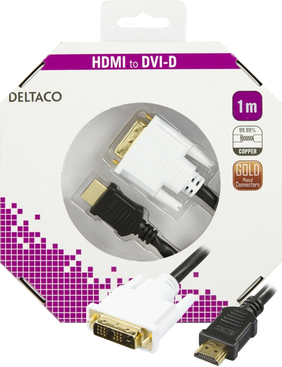 DELTACO HDMI to DVI-cable, Full HD @60Hz, 1m, black/white in the group HOME ELECTRONICS / Cables & Adapters / HDMI / Cables at TP E-commerce Nordic AB (C17905)