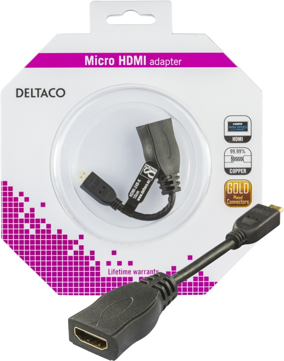 DELTACO HDMI High Speed adapter, Micro HDMI ha - HDMI ho, 0,1m, svart in the group HOME ELECTRONICS / Cables & Adapters / HDMI / Adapters at TP E-commerce Nordic AB (C17908)