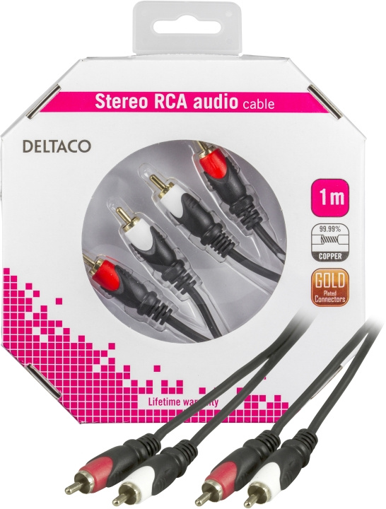 DELTACO ljudkabel, 2xRCA ha - ha, guldplätterad, 1m in the group HOME ELECTRONICS / Cables & Adapters / RCA / Cables at TP E-commerce Nordic AB (C17965)
