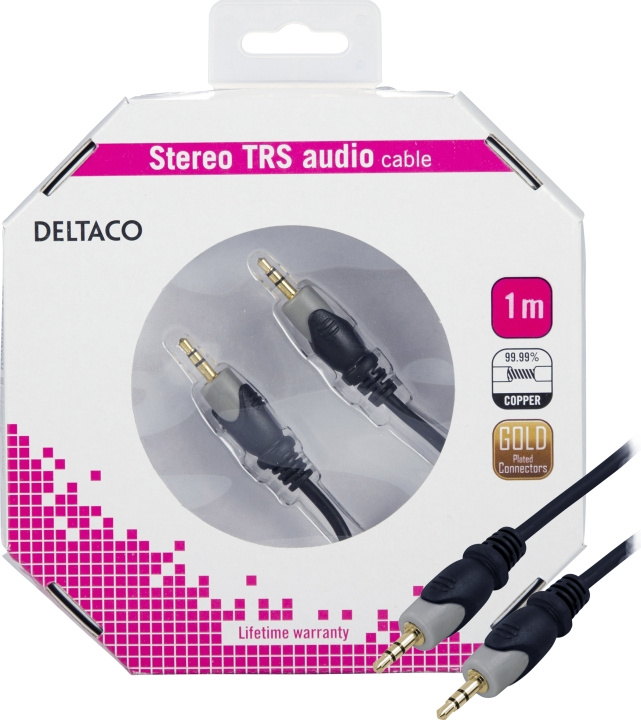 DELTACO ljudkabel 3,5mm ha - ha, guldplätterad, 1m in the group HOME ELECTRONICS / Cables & Adapters / Audio analog / 3.5 mm at TP E-commerce Nordic AB (C17969)