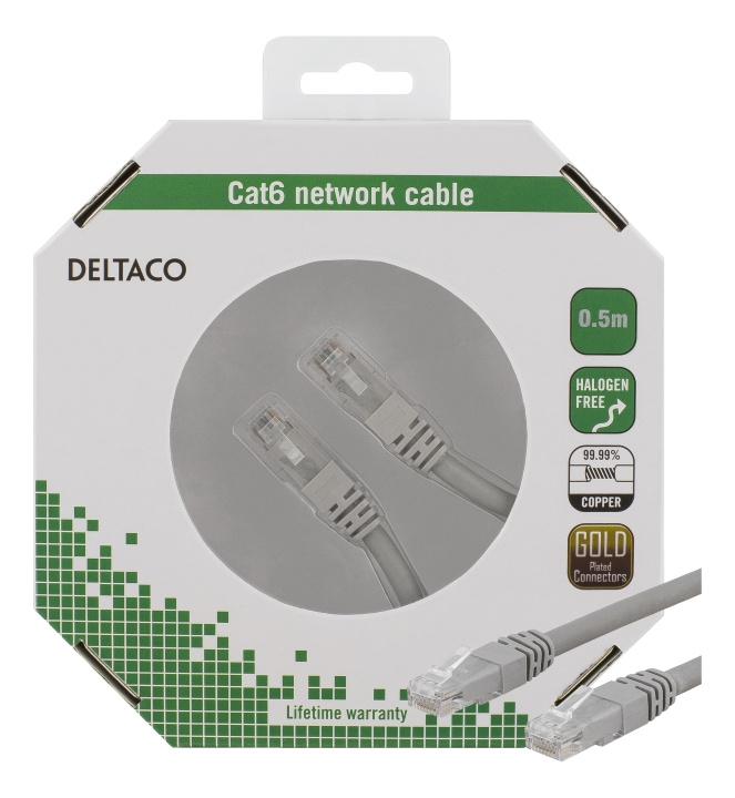 DELTACO U/UTP Cat6 patch cable, 0,5m, 250MHz, LSZH, gray in the group COMPUTERS & PERIPHERALS / Computer cables / Network cables / Cat6 at TP E-commerce Nordic AB (C18156)