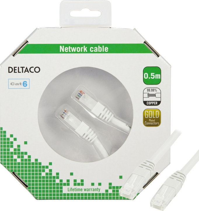 DELTACO U/UTP Cat6 patchkabel, LSZH, 0,5m, vit in the group COMPUTERS & PERIPHERALS / Computer cables / Network cables / Cat6 at TP E-commerce Nordic AB (C18164)