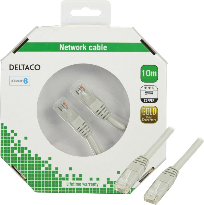 DELTACO U/UTP Cat6 patchkabel, LSZH, 10m, grå in the group COMPUTERS & PERIPHERALS / Computer cables / Network cables / Cat6 at TP E-commerce Nordic AB (C18170)