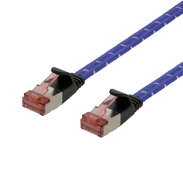 DELTACO Tough Flat CAT.6A U/FTP Patch Cable, 28AWG, 0.5m, blue in the group COMPUTERS & PERIPHERALS / Computer cables / Network cables / Cat6 at TP E-commerce Nordic AB (C18269)