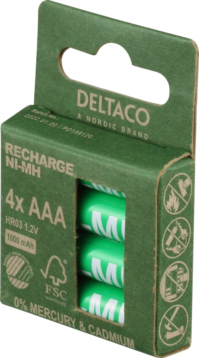 DELTACO laddbara AAA-batterier, 1000mAh, 4-pack in the group HOME ELECTRONICS / Batteries & Chargers / Rechargable batteries / AAA at TP E-commerce Nordic AB (C18284)