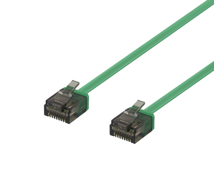 DELTACO U/UTP Cat6a patch cable, flat, 0.5m, 1mm thick, green in the group COMPUTERS & PERIPHERALS / Computer cables / Network cables / Cat6 at TP E-commerce Nordic AB (C18323)