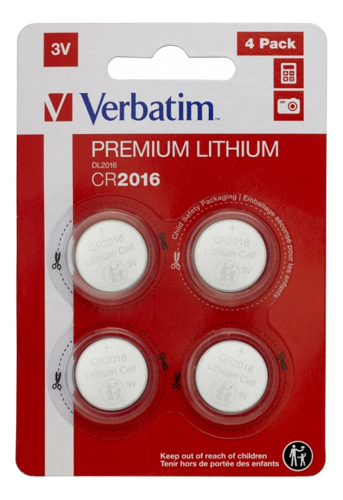 Verbatim LITHIUM BATTERY CR2016 3V 4 PACK in the group HOME ELECTRONICS / Batteries & Chargers / Batteries / Button cell at TP E-commerce Nordic AB (C18331)