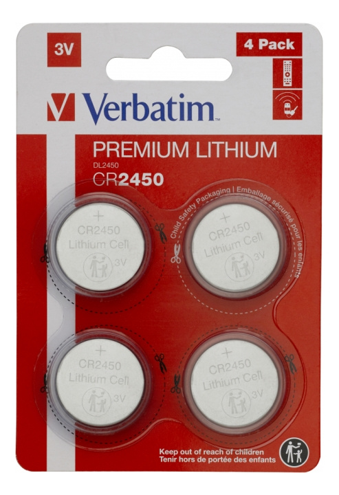 Verbatim LITHIUM BATTERY CR2450 3V 4 PACK in the group HOME ELECTRONICS / Batteries & Chargers / Batteries / Button cell at TP E-commerce Nordic AB (C18333)