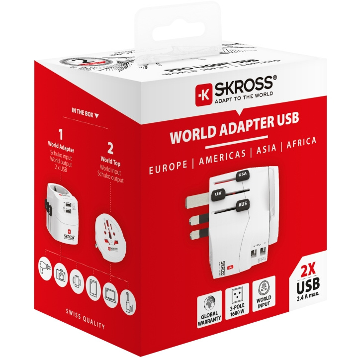 SKROSS Pro Light World Adapter 2xUSB- in the group HOME, HOUSEHOLD & GARDEN / Electricity & Lighting / Travel adapters at TP E-commerce Nordic AB (C18364)