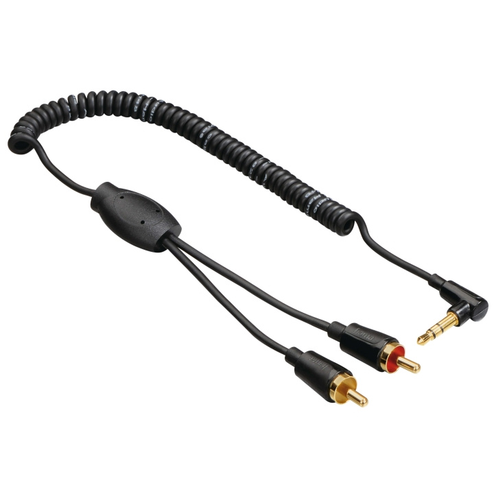 HAMA Flexi-Slim Coiled Cable, 3.5 mm stereo jack plug 90° - 2 RC in the group HOME ELECTRONICS / Cables & Adapters / RCA / Cables at TP E-commerce Nordic AB (C18519)