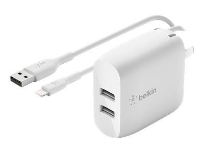Belkin Väggladdare med 2x USB uttag + Lightning kabel 1m in the group SMARTPHONE & TABLETS / Chargers & Cables / Wall charger / Wall charger USB at TP E-commerce Nordic AB (C18861)