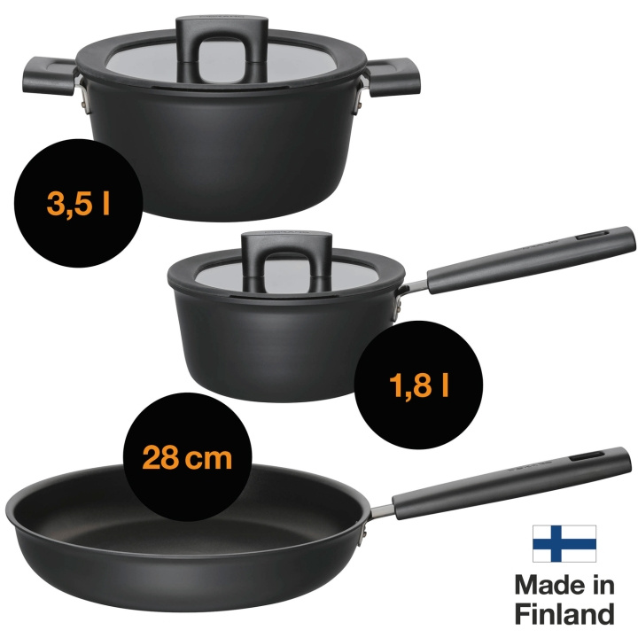 Fiskars HardFace Starter set:1,8L+3,5L+28cm in the group HOME, HOUSEHOLD & GARDEN / Kitchen utensils / Frying pans at TP E-commerce Nordic AB (C22074)