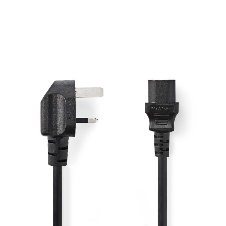 Power Cable | UK Male | IEC-320-C13 | Angled | Straight | Nickel Plated | 2.00 m | Round | PVC | Black | Polybag in the group COMPUTERS & PERIPHERALS / Computer cables / Internal / Power cables & Adapters at TP E-commerce Nordic AB (C23705)