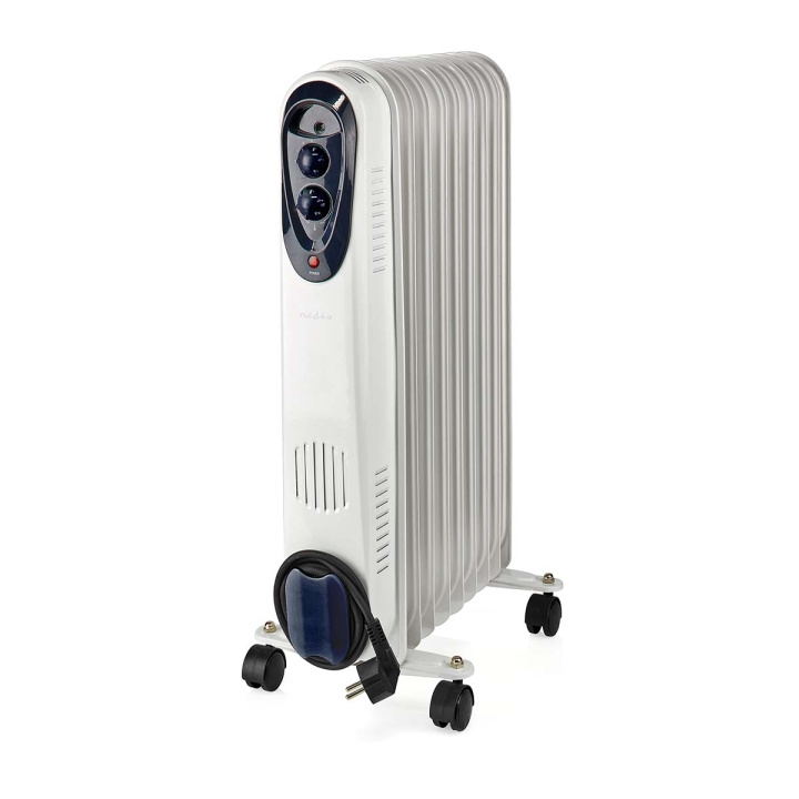 Nedis Mobile Oil Radiator | 800 / 1200 / 2000 W | 9 Fins | Adjustable thermostat | 3 Heat Settings | Fall over protection | White in the group HOME, HOUSEHOLD & GARDEN / Fans & Climate products / Radiators at TP E-commerce Nordic AB (C23906)