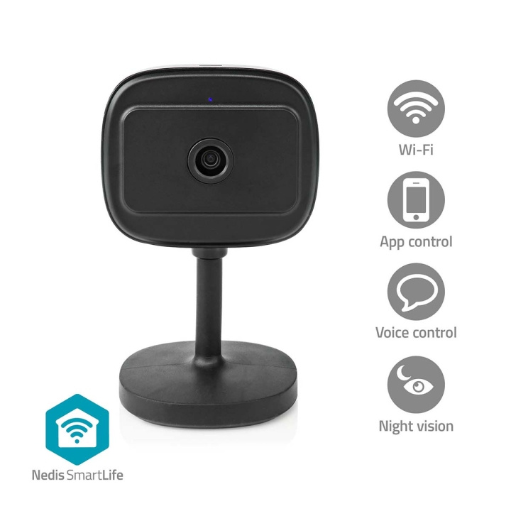 Nedis SmartLife Indoor Camera | Wi-Fi | Full HD 1080p | Cloud Storage (optional) / microSD (not included) / Onvif | With motion sensor | Night vision | Black in the group HOME, HOUSEHOLD & GARDEN / Alarm & Security / Security cameras / Digital (Network) / Indoor cameras at TP E-commerce Nordic AB (C23992)