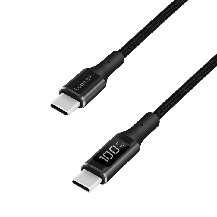 LogiLink USB-C - USB-C-kabel med display 100W 1 m Svart in the group COMPUTERS & PERIPHERALS / Computer cables / USB / USB-C at TP E-commerce Nordic AB (C25281)