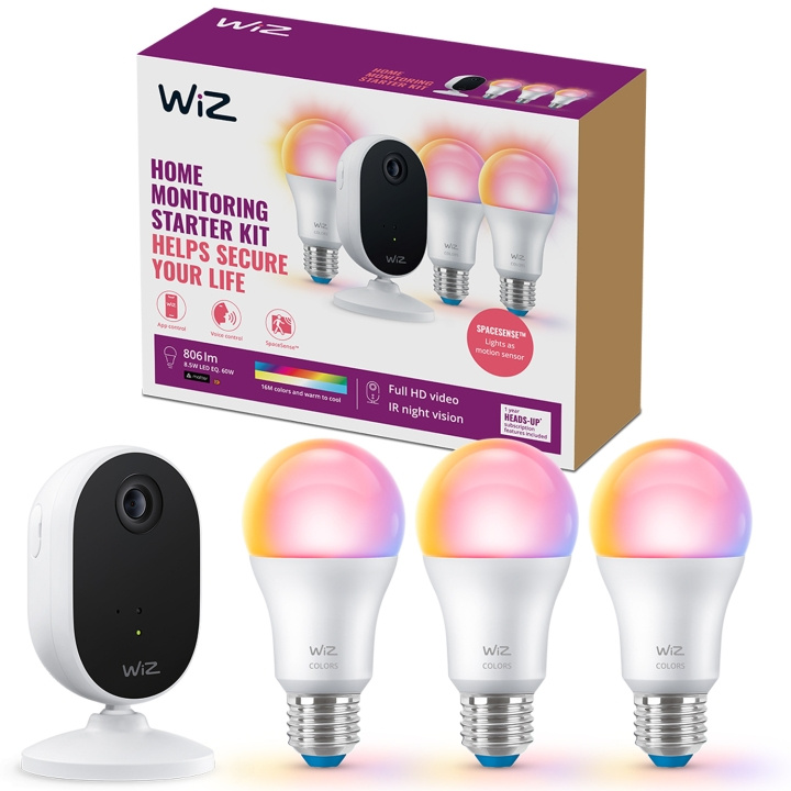 WiZ Startkit Övervakning och belysning Kamera + 3x Smart LED E27 Färg in the group HOME, HOUSEHOLD & GARDEN / Alarm & Security / Security cameras / Digital (Network) / Indoor cameras at TP E-commerce Nordic AB (C25621)