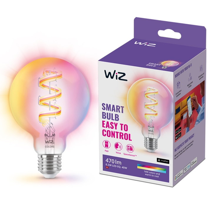 WiZ WiFi Smart LED E27 G95 40W Filament Färg + Varm-kallvit 470lm in the group HOME ELECTRONICS / Lighting / LED lamps at TP E-commerce Nordic AB (C25623)
