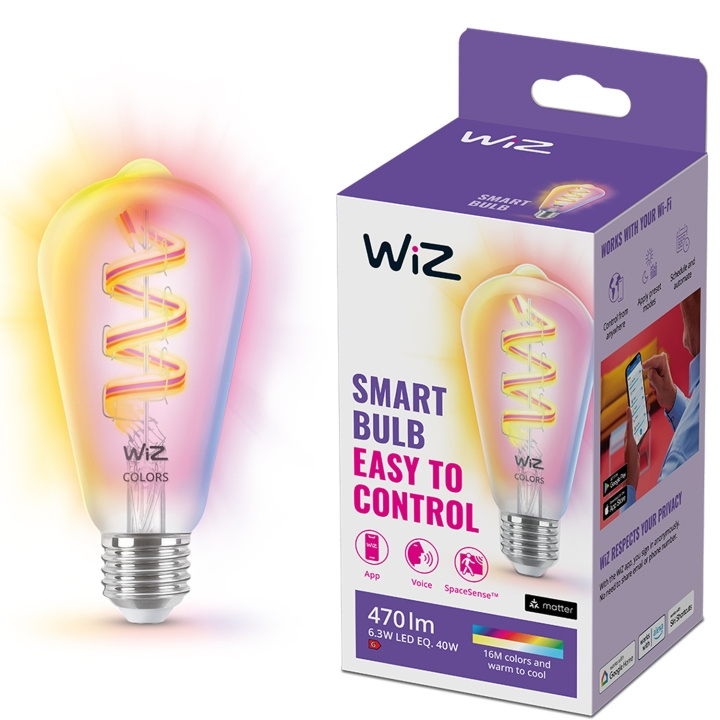 WiZ WiFi Smart LED E27 ST64 40W Filament Färg + Varm-kallvit 470lm in the group HOME ELECTRONICS / Lighting / LED lamps at TP E-commerce Nordic AB (C25624)