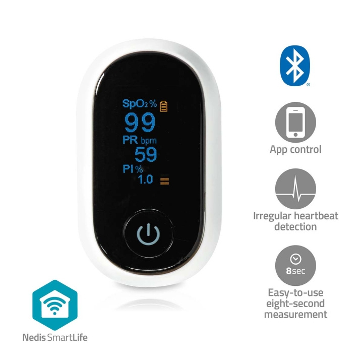 Nedis Pulse Oximeter | Bluetooth | OLED Display | White in the group BEAUTY & HEALTH / Health care / Pulse oximeters at TP E-commerce Nordic AB (C25693)
