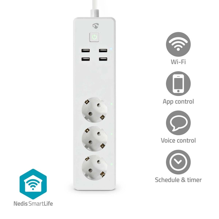 Nedis SmartLife Power Strip | Wi-Fi | 3x Plug with earth contact (CEE 7/3) / 4x USB | 16 A | 3680 W | 1.80 m | -10 - 40 °C | Android™ / IOS | White in the group HOME, HOUSEHOLD & GARDEN / Electricity & Lighting / Power strips at TP E-commerce Nordic AB (C25736)