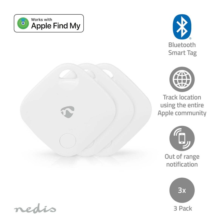 Nedis Key Finder | Compatible with: Apple Find My App | Battery Powered | 3x CR2032 | Batteries included | Bluetooth® version: 5.1 | Battery life up to: 1 year | White | 3 pcs in the group Sport, leisure & Hobby / Fun stuff / Smart home at TP E-commerce Nordic AB (C25738)
