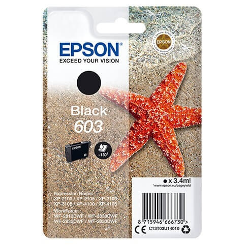 EPSON Ink C13T03U14010 603 Black, Starfish in the group COMPUTERS & PERIPHERALS / Printers & Accessories / Ink & Toner / Ink cartridges / Epson at TP E-commerce Nordic AB (C26700)