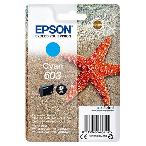 EPSON Ink C13T03U24010 603 Cyan, Starfish in the group COMPUTERS & PERIPHERALS / Printers & Accessories / Ink & Toner / Ink cartridges / Epson at TP E-commerce Nordic AB (C26701)