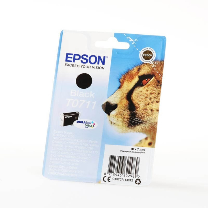 EPSON Ink C13T07114012 T0711 Black, Cheetah in the group COMPUTERS & PERIPHERALS / Printers & Accessories / Ink & Toner / Ink cartridges / Epson at TP E-commerce Nordic AB (C26740)
