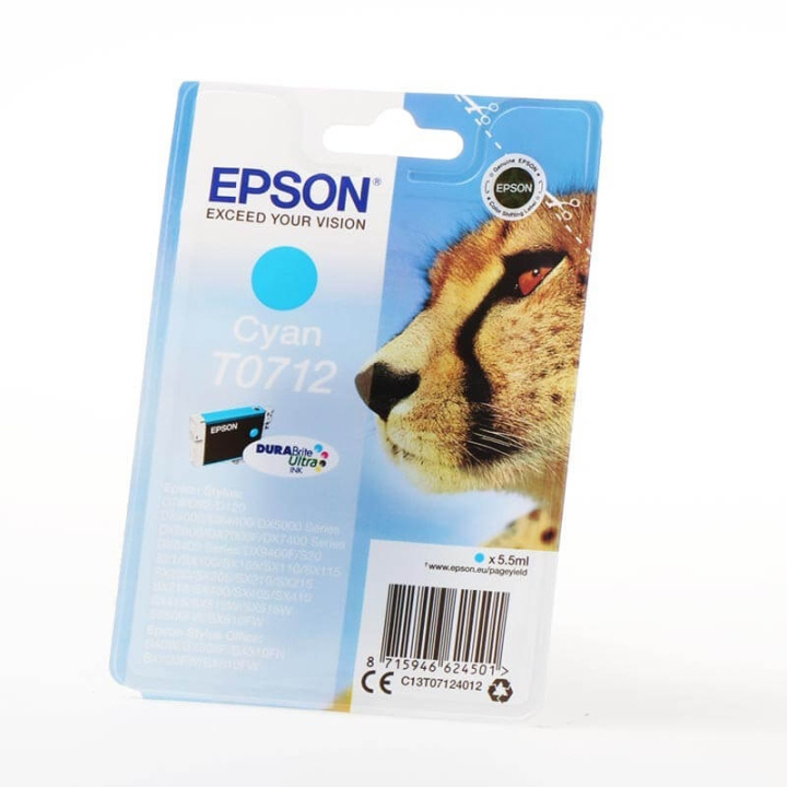 EPSON Ink C13T07124012 T0712 Cyan, Cheetah in the group COMPUTERS & PERIPHERALS / Printers & Accessories / Ink & Toner / Ink cartridges / Epson at TP E-commerce Nordic AB (C26741)