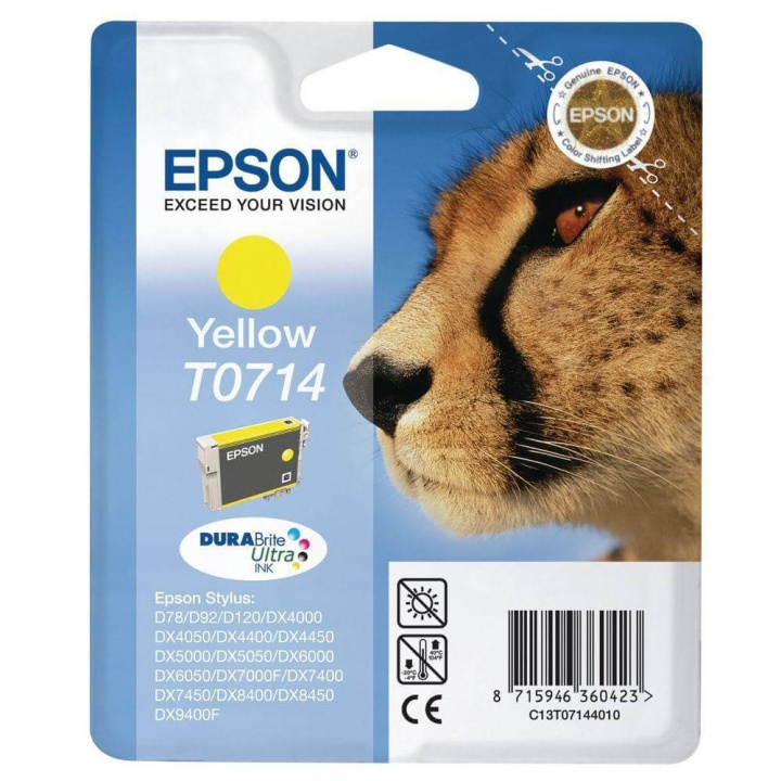 EPSON Ink C13T07144012 T0714 Yellow, Cheetah in the group COMPUTERS & PERIPHERALS / Printers & Accessories / Ink & Toner / Ink cartridges / Epson at TP E-commerce Nordic AB (C26743)