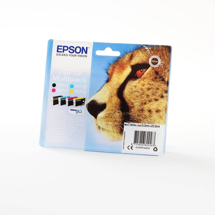 EPSON Ink C13T07154012 T0715 Multipack, Cheetah in the group COMPUTERS & PERIPHERALS / Printers & Accessories / Ink & Toner / Ink cartridges / Epson at TP E-commerce Nordic AB (C26744)
