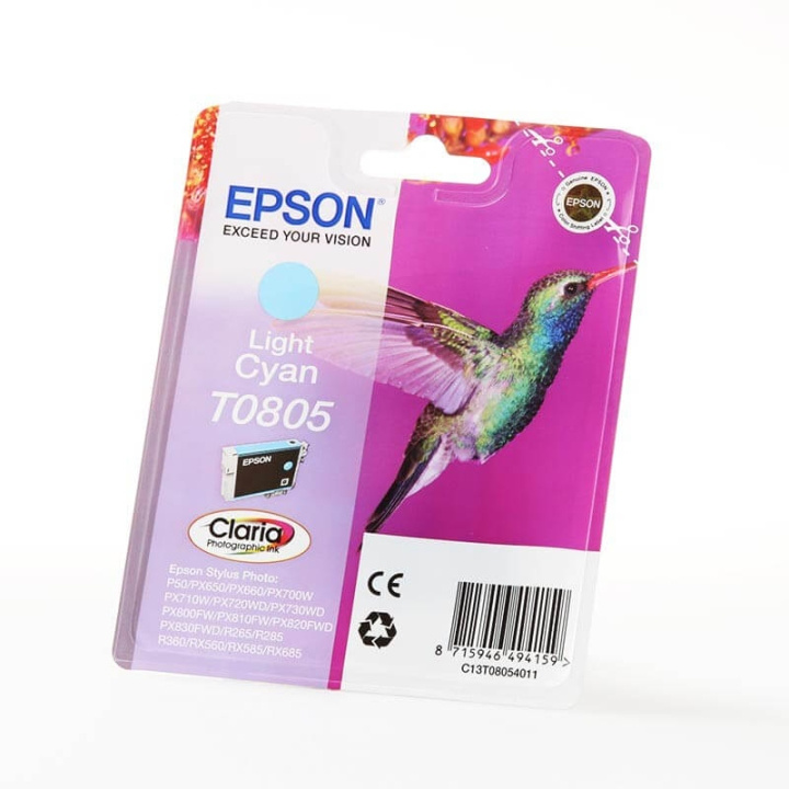 EPSON Ink C13T08054011 T0805 Light Cyan, Hummingbird in the group COMPUTERS & PERIPHERALS / Printers & Accessories / Ink & Toner / Ink cartridges / Epson at TP E-commerce Nordic AB (C26746)