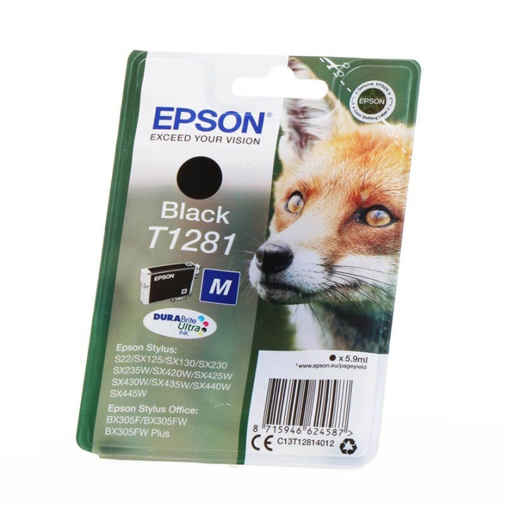 EPSON Ink C13T12814012 T1281 Black, Fox in the group COMPUTERS & PERIPHERALS / Printers & Accessories / Ink & Toner / Ink cartridges / Epson at TP E-commerce Nordic AB (C26748)