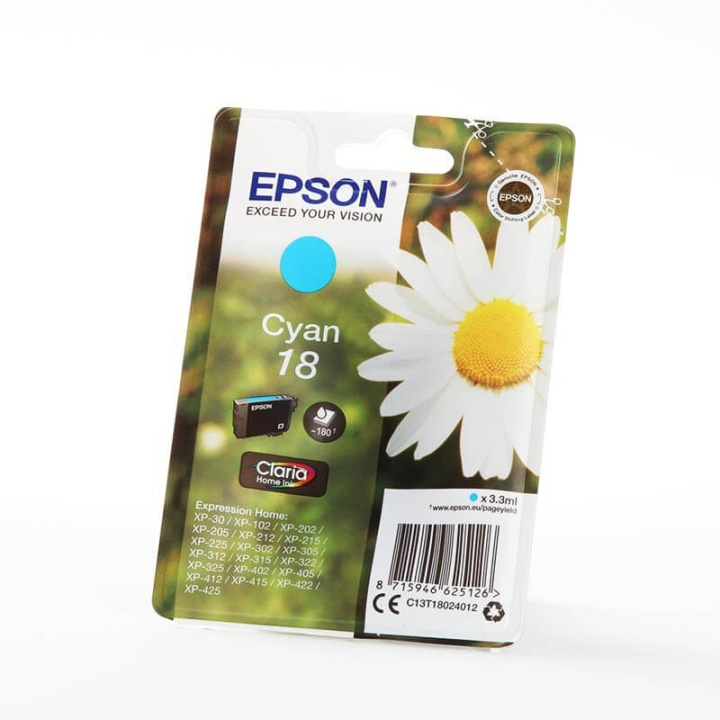 EPSON Ink C13T18024012 18 Cyan, Daisy in the group COMPUTERS & PERIPHERALS / Printers & Accessories / Ink & Toner / Ink cartridges / Epson at TP E-commerce Nordic AB (C26775)
