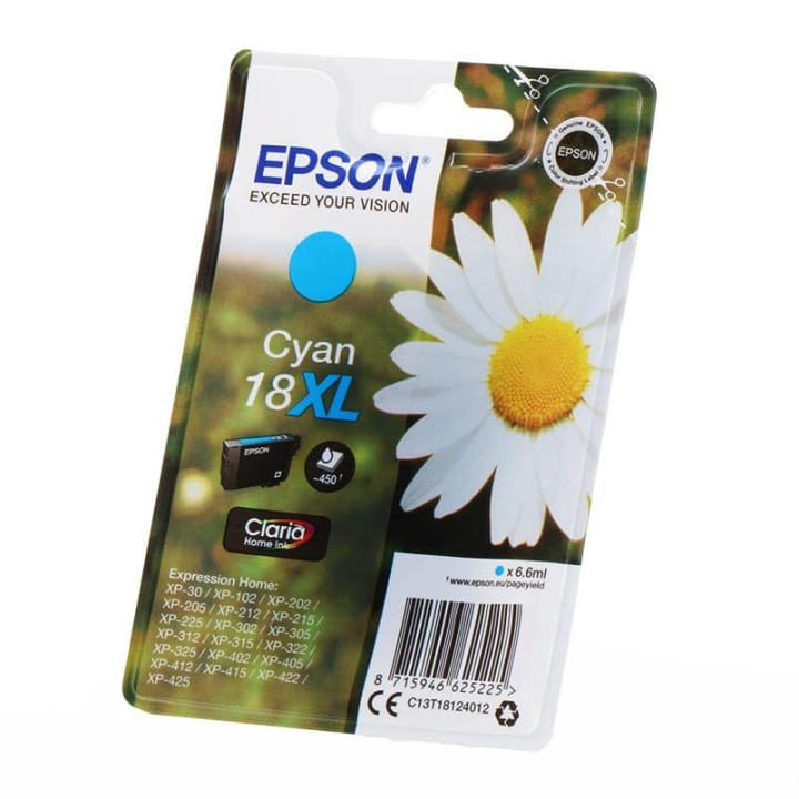 EPSON Ink C13T18124012 18XL Cyan, Daisy in the group COMPUTERS & PERIPHERALS / Printers & Accessories / Ink & Toner / Ink cartridges / Epson at TP E-commerce Nordic AB (C26779)