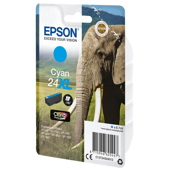 EPSON Ink C13T24324012 24XL Cyan, Elephant in the group COMPUTERS & PERIPHERALS / Printers & Accessories / Ink & Toner / Ink cartridges / Epson at TP E-commerce Nordic AB (C26784)