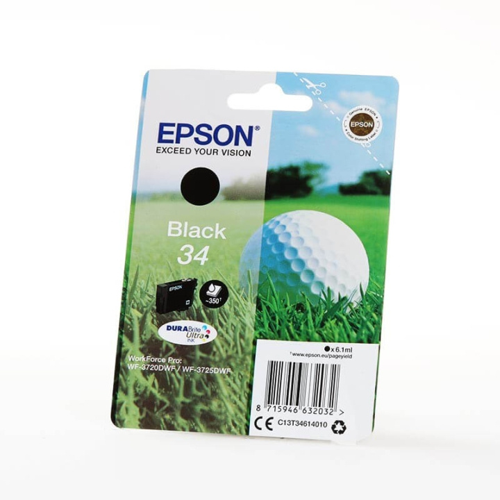 EPSON Ink C13T34614010 34 Black, Golf Ball in the group COMPUTERS & PERIPHERALS / Printers & Accessories / Ink & Toner / Ink cartridges / Epson at TP E-commerce Nordic AB (C26828)