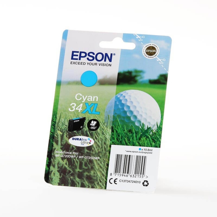 EPSON Ink C13T34724010 34XL Cyan, Golf Ball in the group COMPUTERS & PERIPHERALS / Printers & Accessories / Ink & Toner / Ink cartridges / Epson at TP E-commerce Nordic AB (C26831)