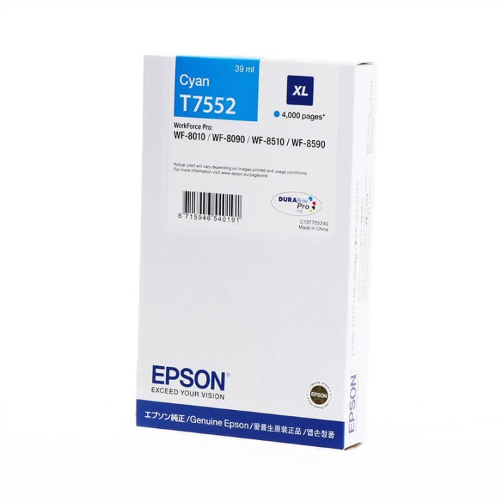 EPSON Ink C13T755240 T7552 XL Cyan in the group COMPUTERS & PERIPHERALS / Printers & Accessories / Ink & Toner / Ink cartridges / Epson at TP E-commerce Nordic AB (C26863)