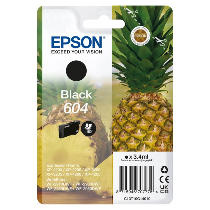 EPSON Ink C13T10G14010 604 Black, Pineapple in the group COMPUTERS & PERIPHERALS / Printers & Accessories / Ink & Toner / Ink cartridges / Epson at TP E-commerce Nordic AB (C26916)